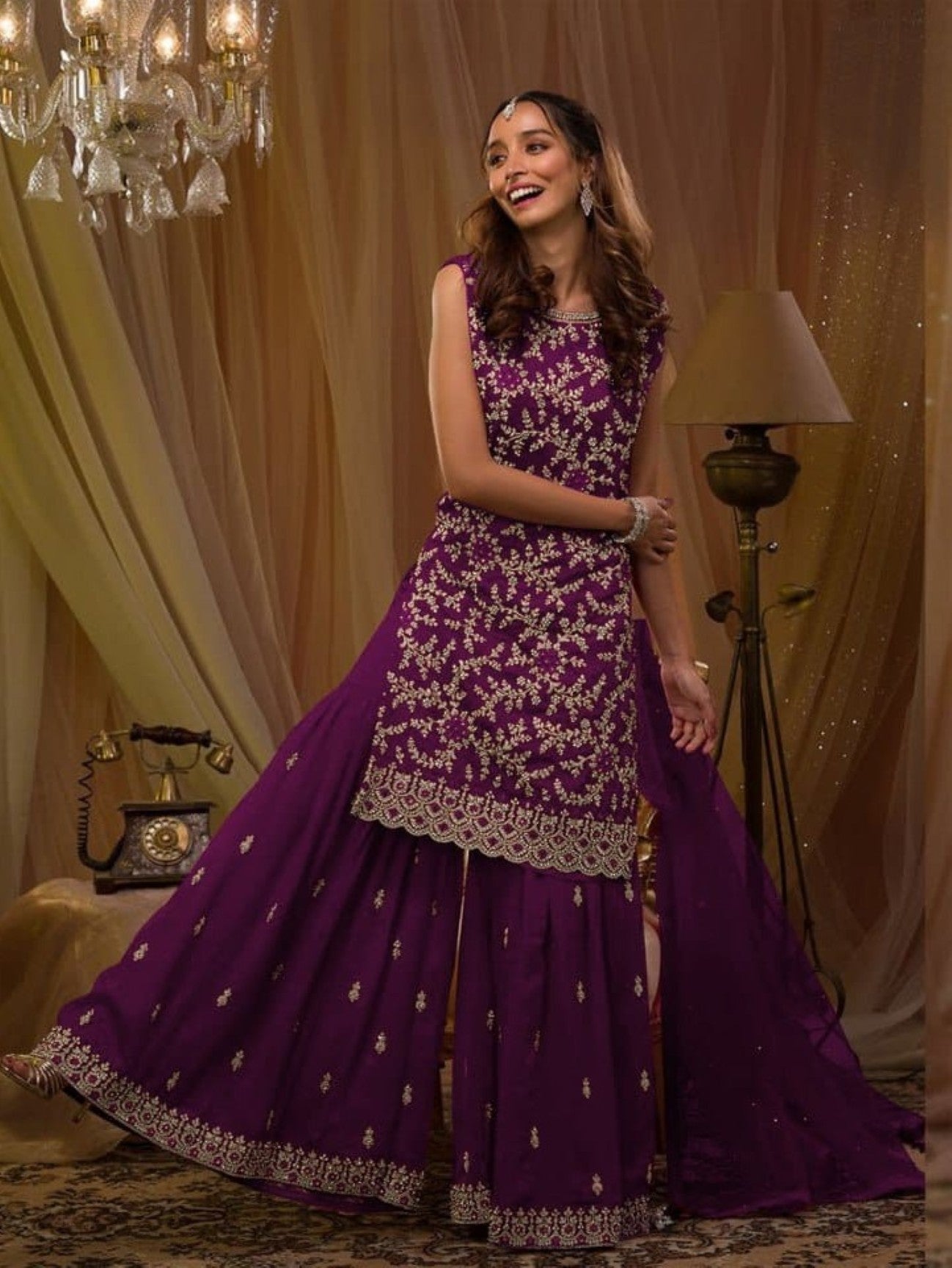 Anaita Purple Georgette Suit with Embroidery & Sequence Work
