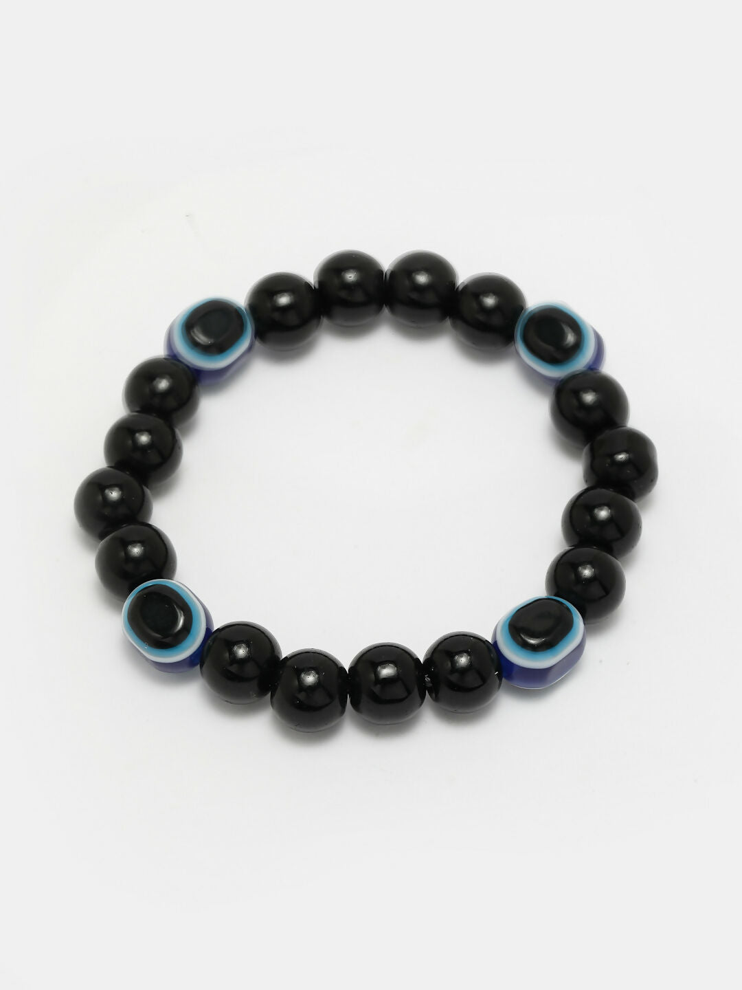NVR Women & Men Black Evil Eye Elasticated Rakhi With Roli Chawal