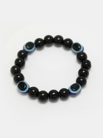 NVR Women & Men Black Evil Eye Elasticated Rakhi With Roli Chawal