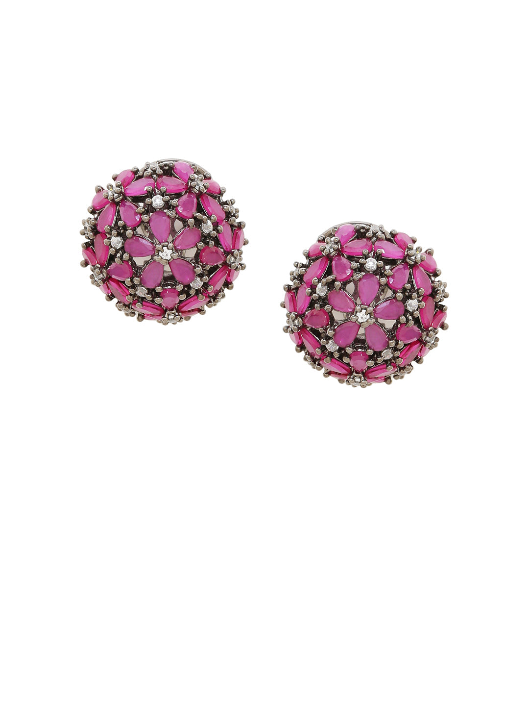 Shoshaa Maroon & Gunmetal-Toned Circular Studs