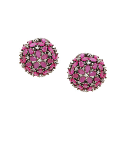 Shoshaa Maroon & Gunmetal-Toned Circular Studs