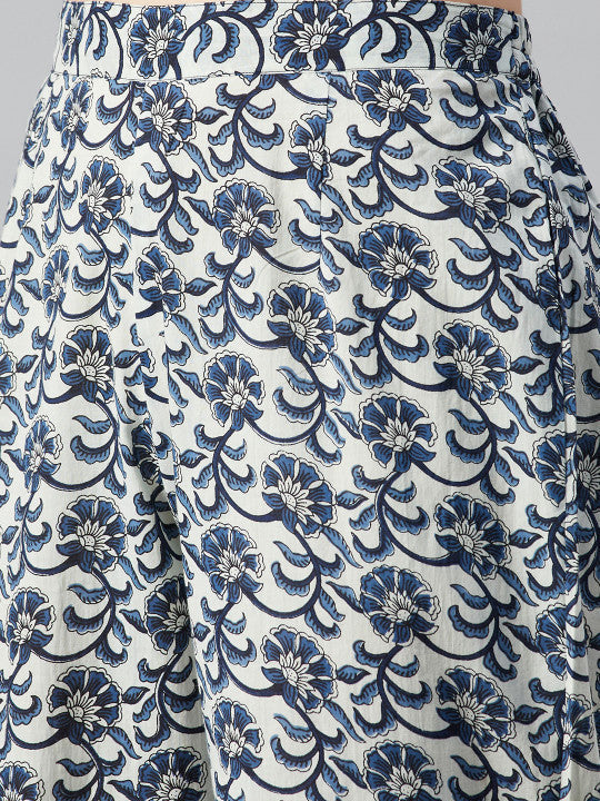 Anayna Women Blue & Off-White Printed Kurta with Palazzos & Dupatta