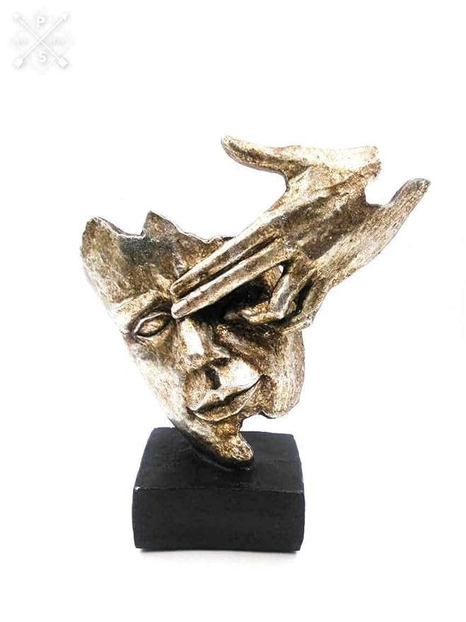 Indicast Porcelain Modern Human Faces Statue Table Desk Decor Silver Handcrafted Decorative Showpiece
