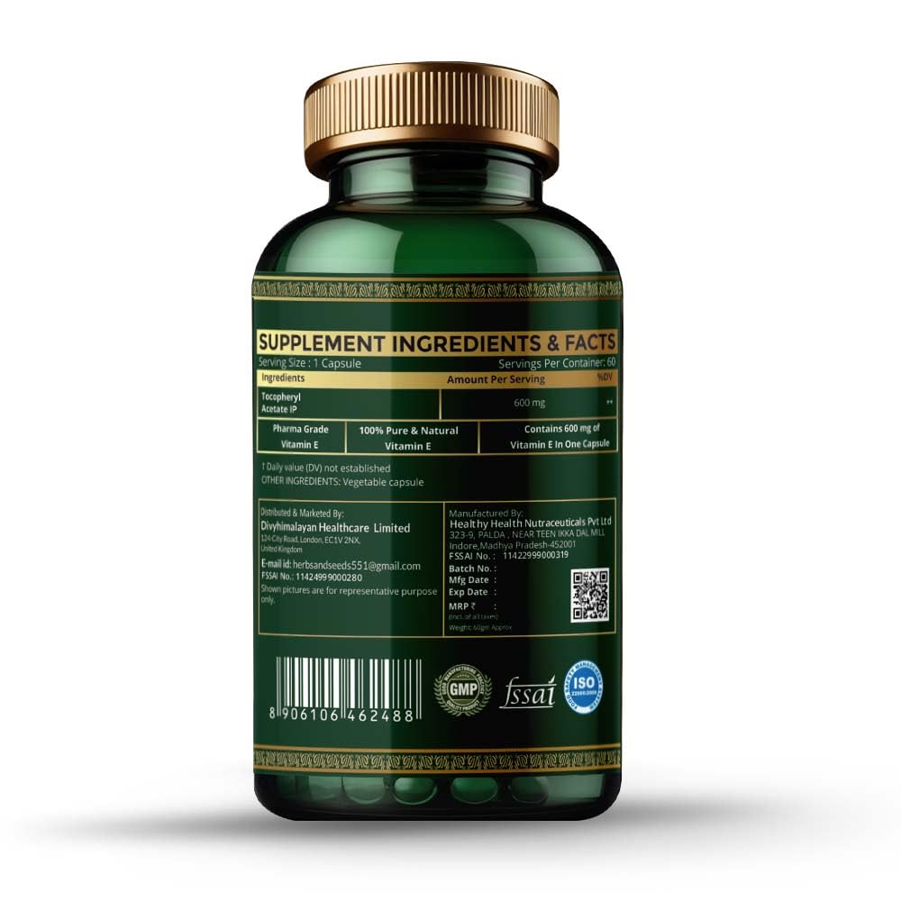 Simply Herbal Vit- E Capsules â€“ 100% Natural Vit- E Supplement with Vit- E â€“ Paraben Free â€“ 60 Capsules