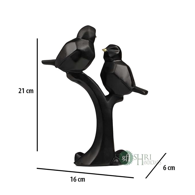Indicast 8" Inch Abstract Black Pair of Bird on Tree Sculpture Figurine Handicraft Home Desk Decor | Black