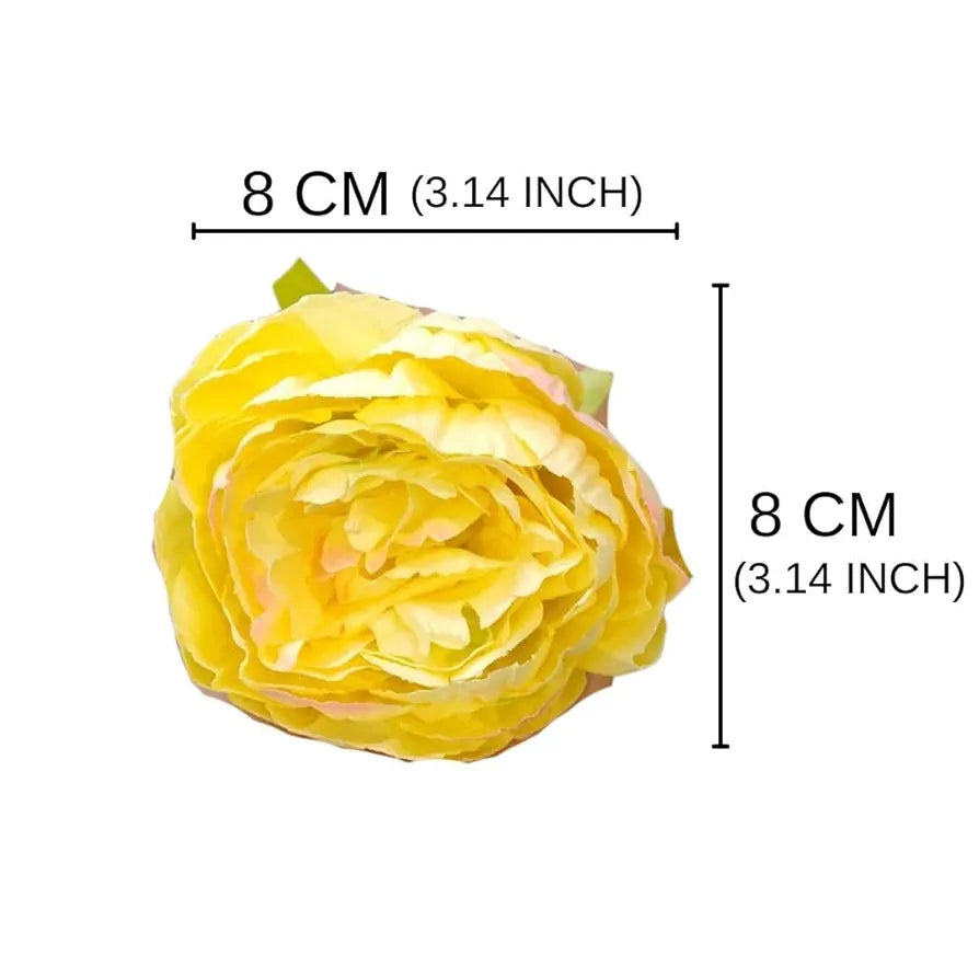 6 Pcs Artificial Fabric Rose Flower Heads Handmade Peony Style Flowers Yellow