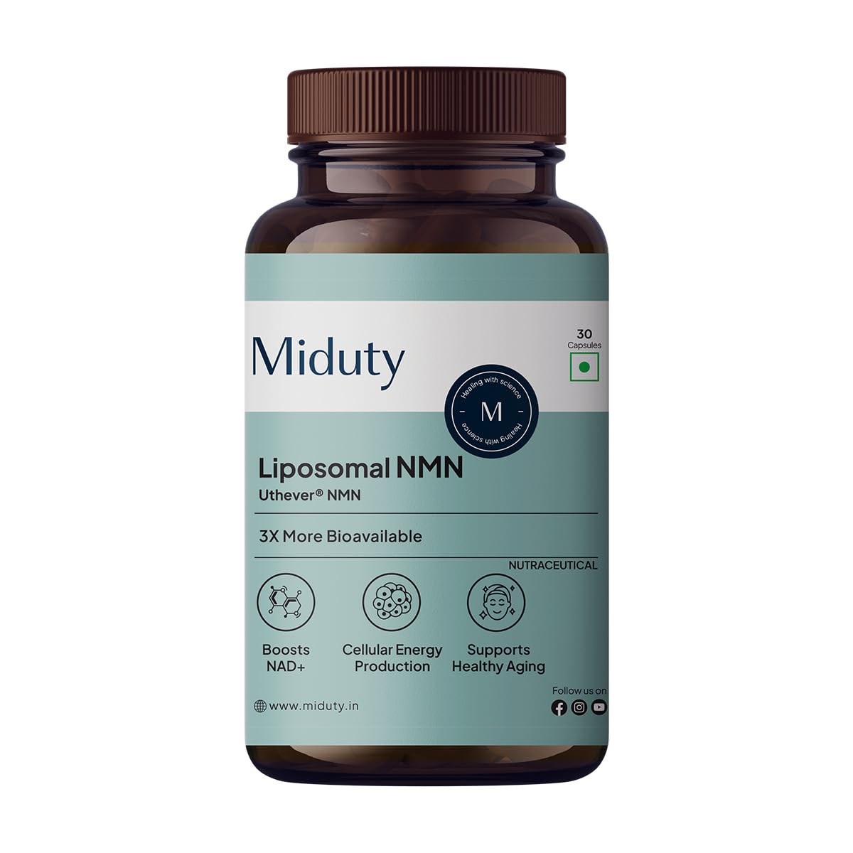 Miduty Liposomal NMN Supplement | Increase Energy levels, Metabolism & Longevity | Nicotinamide Mononucleotide for Anti-Aging, NAD+ Support & Cellular Health | NMN Capsules with Resveratrol | 30 Count