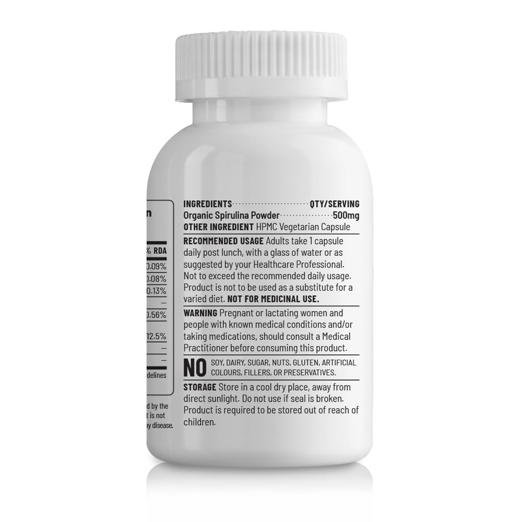 Unived Spirulina for Health & Immunity, only Spirulina & nothing else - 60 Vegan Capsules