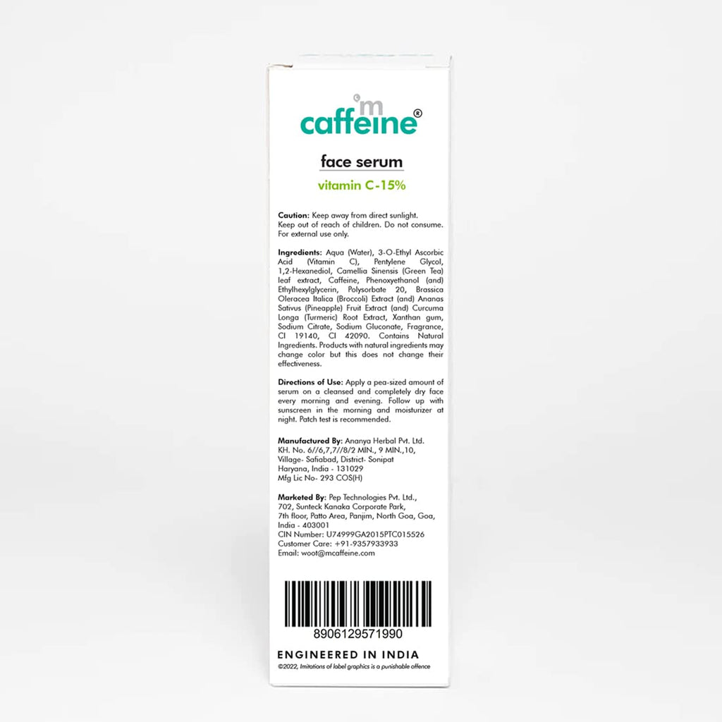 mCaffeine 15% Vitamin C Face Serum for Pigmentation & Dark Spot | Revives Dull Skin & Protects Against Sun Damage | Day & Night Serum for Face - 30ml