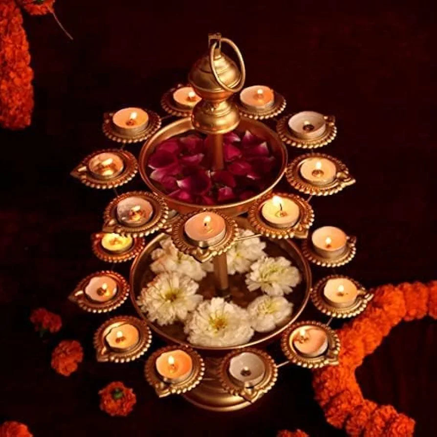 The Purple Tree Beautiful Two Layer Diya Urli Decorative Bowl for Floating Flowers and Tea Light Candles