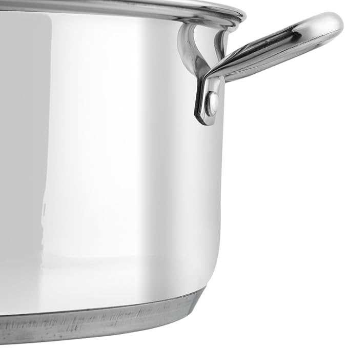 Vinod Roma Stainless Steel Saucepot with Glass Lid - 3 Litre, 20 cm | Sandwich Bottom | Rivetted Handle