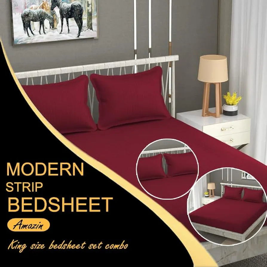 Fresh From Loom Breathable King Size Flat Bedsheets Hotel & Home Double Bedsheet Set With 2 Pillow Covers 144 TC Maroon