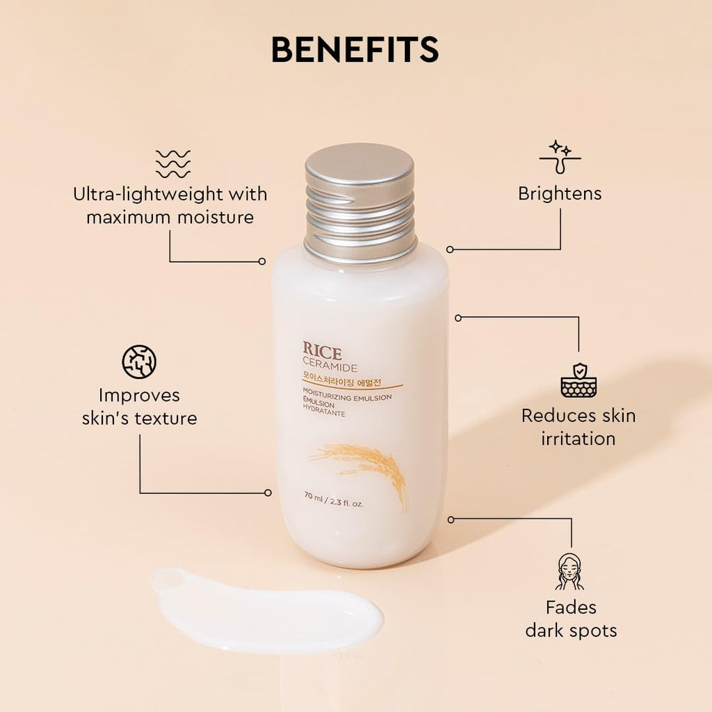 The Face Shop Rice & Ceramide Face Cream 70ml | Barrier Repair Moisturizer for Dry Skin, Intense Hydration & Strengthening | 12Hr Moisture Lock | Korean Skincare