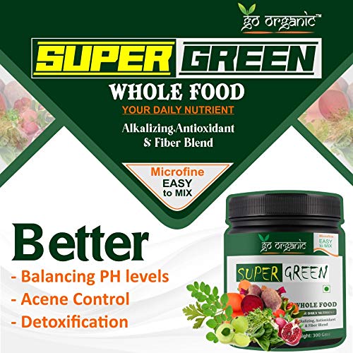 Go Organic Super Green powder Supergreens Raw Plant-Based Nutrition, Organic Spirulina, Chlorella, Acerola & Other Alkalizing And Antioxidant Fruits & Vegetables, Lemongrass & Stevia 300Gm