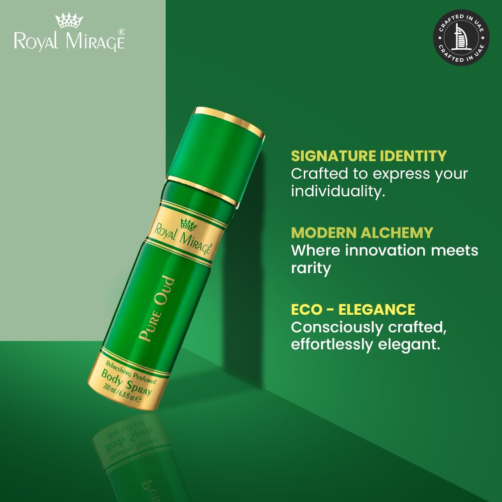 Royal Mirage Pure Oud Body Spray | Long-Lasting Unisex Perfume | Oud, Leather & Saffron Notes | Bold & Captivating Luxury Fragrance | Exotic & Sophisticated Scent | Gift for Men & Women | 200ml