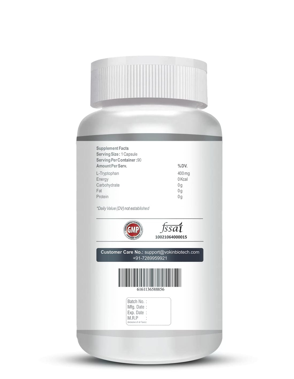 Vokin biotech L-Tryptophan â€“ Support Positive Mood & Relaxation- 400mg (90 Capsules)