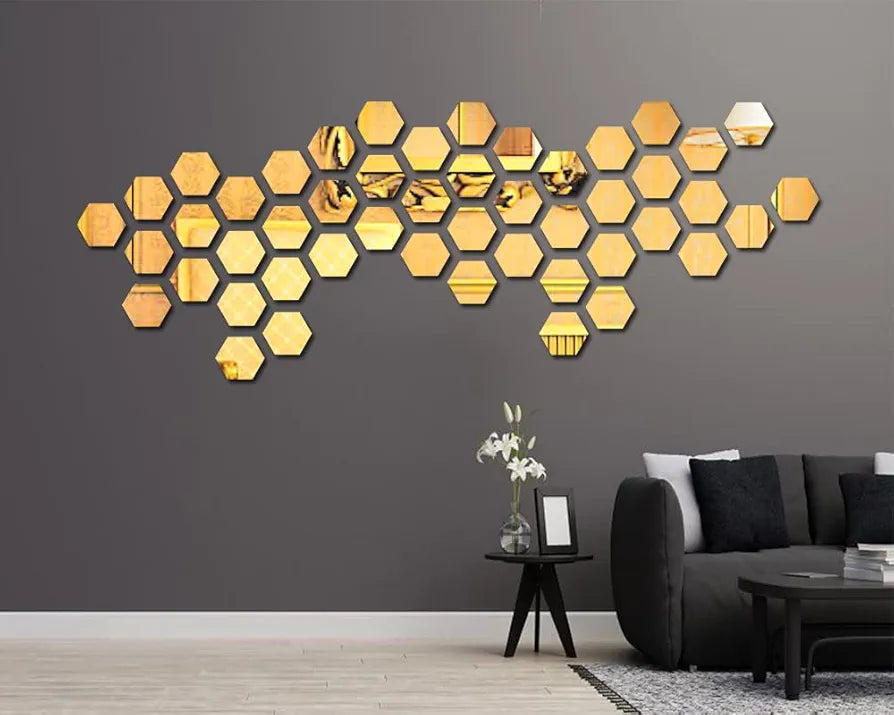 Bikri Kendra Hexagon Stickers for Wall Hexagon Mirror Stickers Acrylic Mirror Wall Decor Hexagonal Wall Sticker