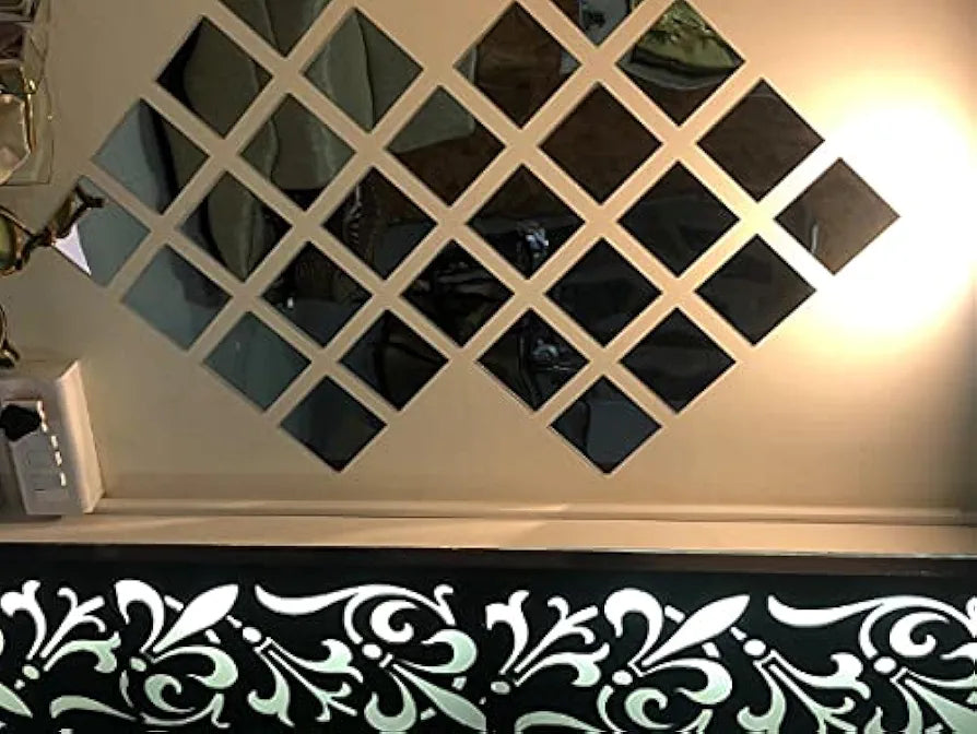 Bikri Kendra 60 Big Square Silver Mirror Stickers for Wall Acrylic Mirror Sticker 3D Acrylic