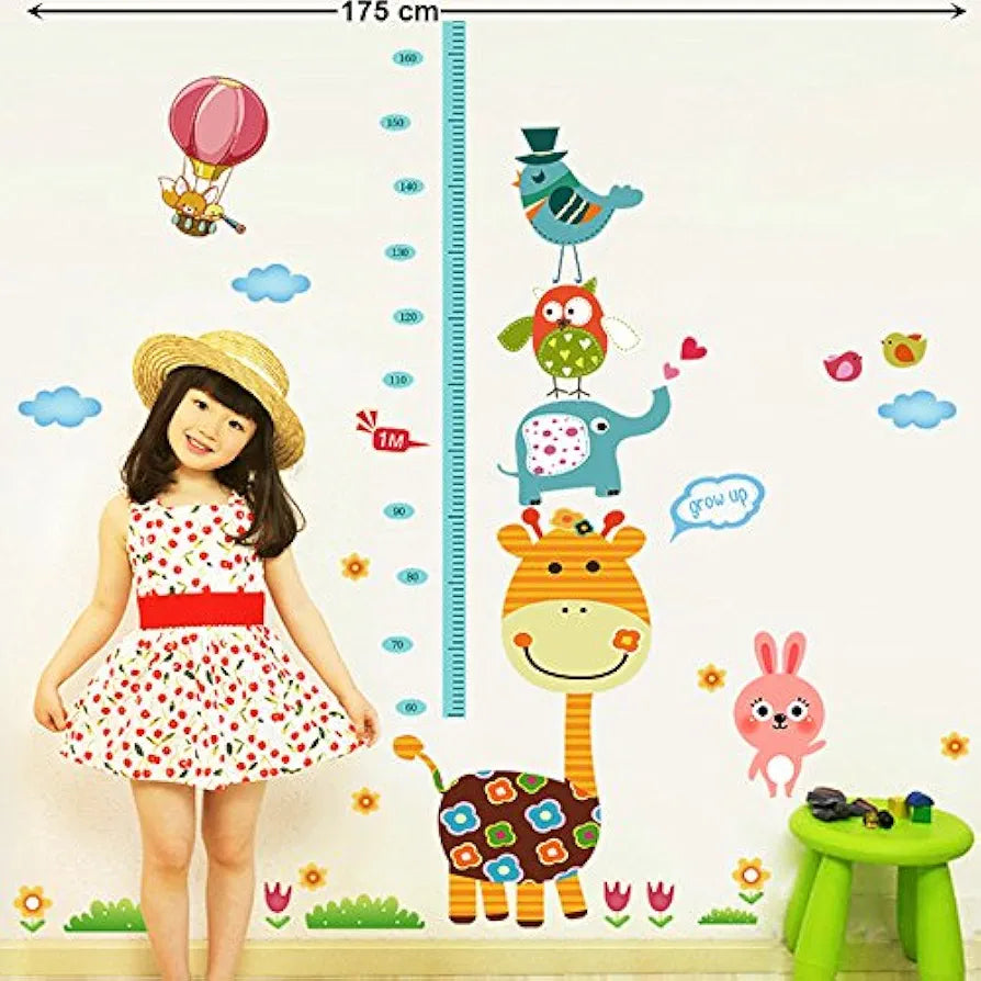 Decals Design Height Chart Giraffe with Friends and Patterns Wall Sticker ,Multicolour