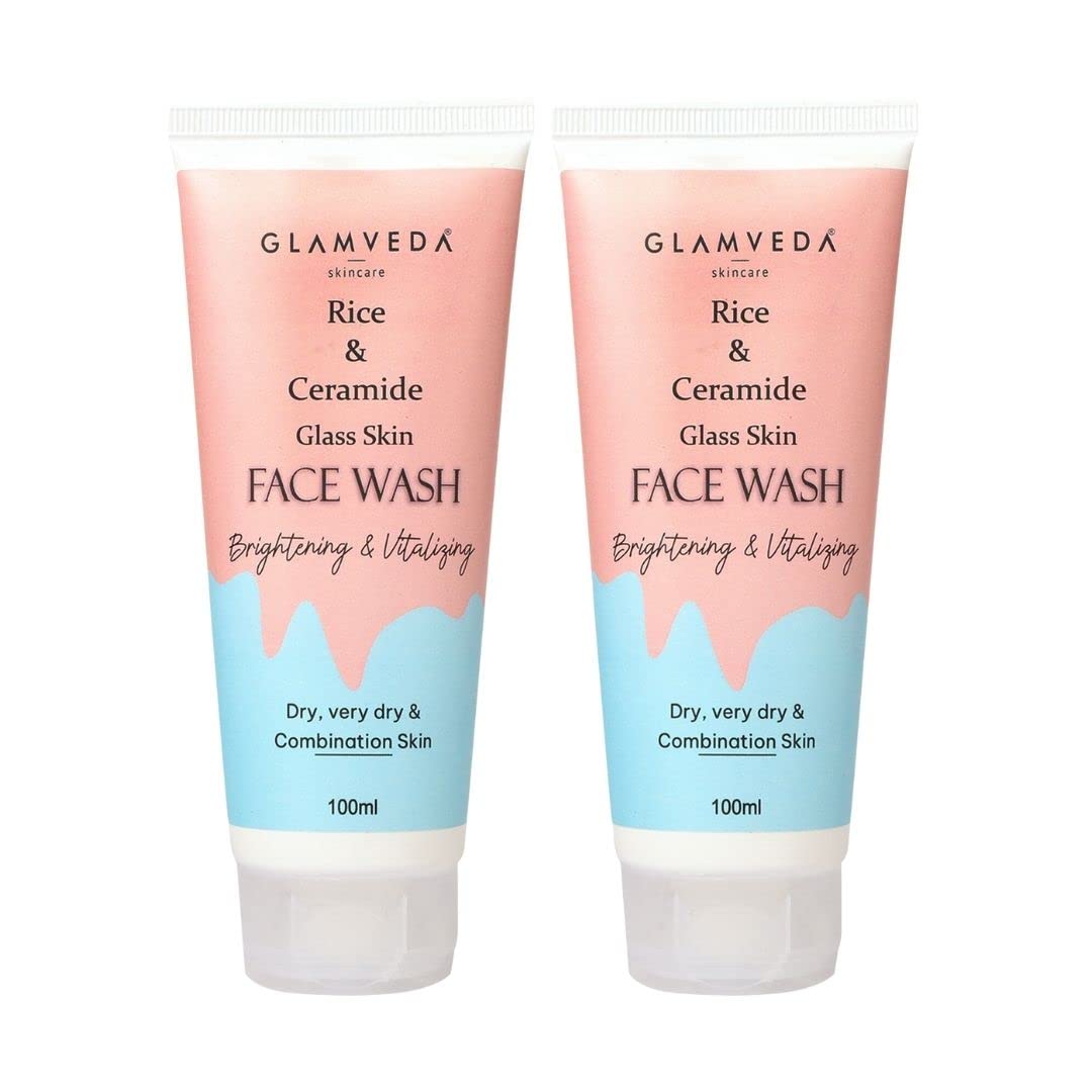 Glamveda Rice & Ceramide Korean Glass Skin Face Wash - 100 ml ( pack of 2)