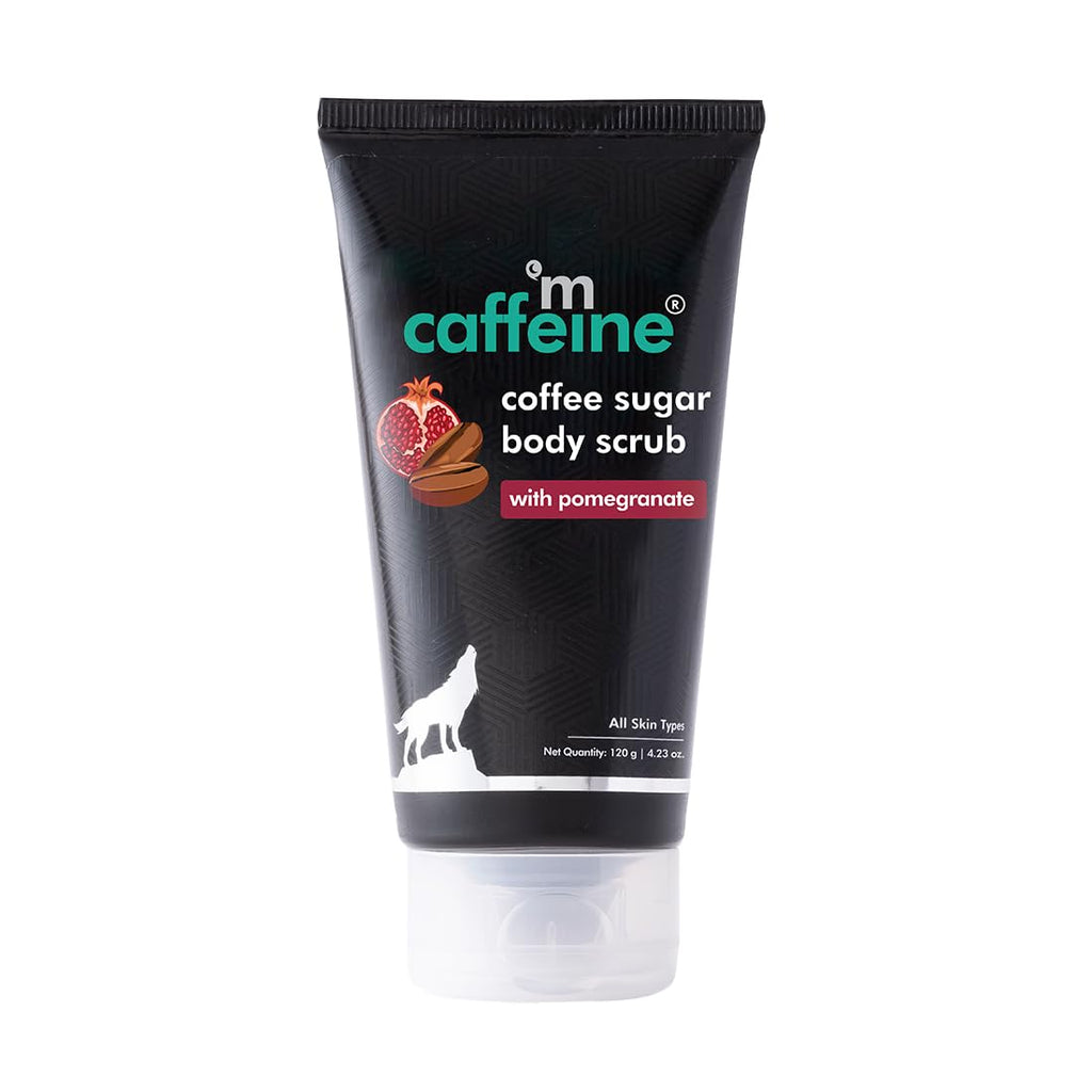 mCaffeine Sugar Body Scrub with Coffee & Pomegranate for Exfoliation & Tan Removal | 84% Removal of Dead Skin | Travel Friendly Product for All Skin Types & Gender | 120ml