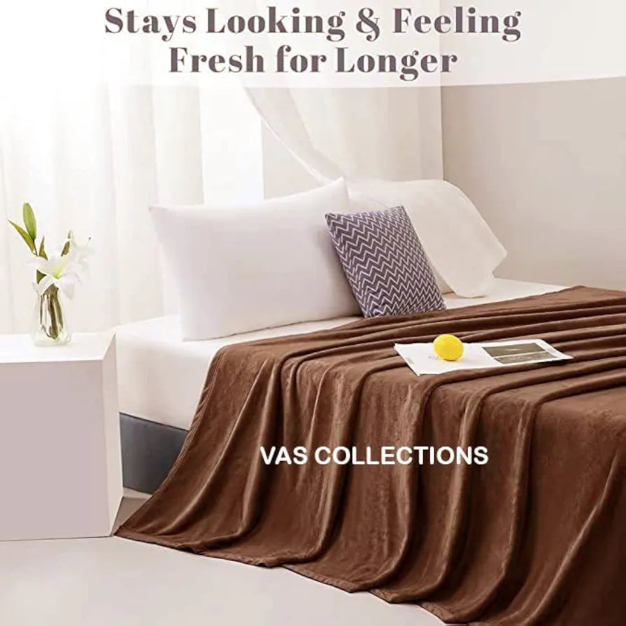 Homekart Premium Solid Color Soft Plush Mink Blanket Ultra Cozy and Warm Silky Soft All-Season Double Bed Blanket TC - 120 Brown