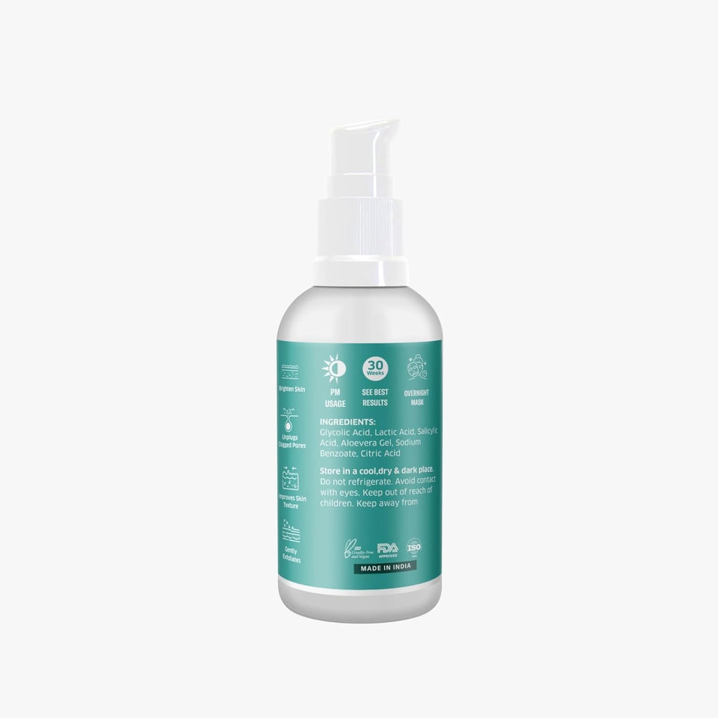 BAKE 8% Glycolic Acid Serum with AHA BHA & Lactic Acid | Improve Uneven Skin Tone, Pigmentation Solution, Unclogs Pores, Reduces Blackheads | Overnight Peeling Serum | For Women & Men | 30ml
