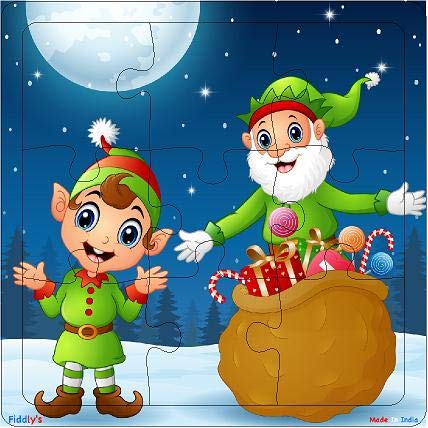 Fiddlys Wooden Jigsaw Puzzles for Kids & Children - 9 Pieces | Christmas Pack of 4 |  Age 3+