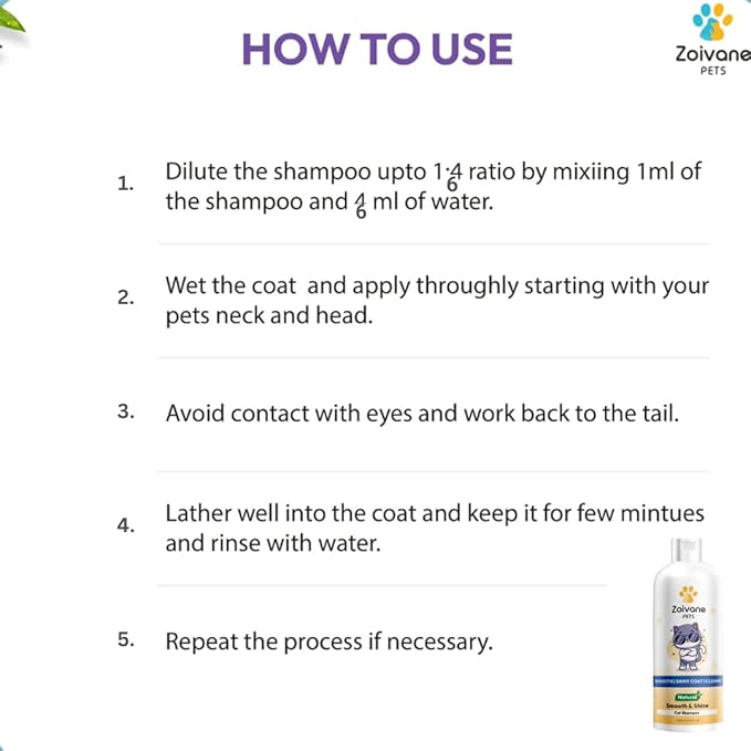 Zoivane Cat Shampoo Smooth and Shine - 300 Ml | Cat Accessories for Nourishing Hair and Shiny Body Wash | Pack of 1