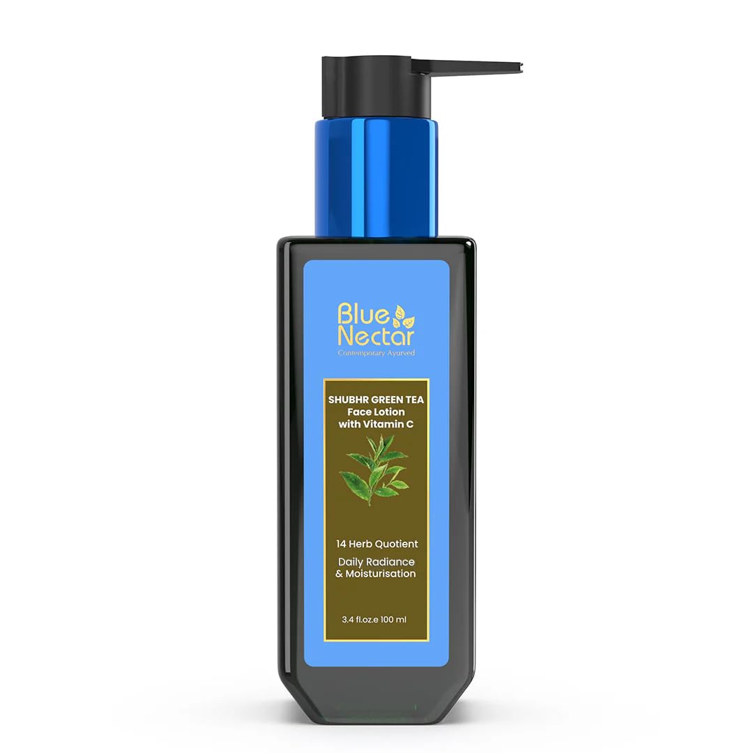 Blue Nectar Green Tea Face Cream Moisturizer for Oily Skin with Hyaluronic Acid, Vitamin C, Rosehip for Women and Men (14 Ayurvedic Herbs, 100ml)