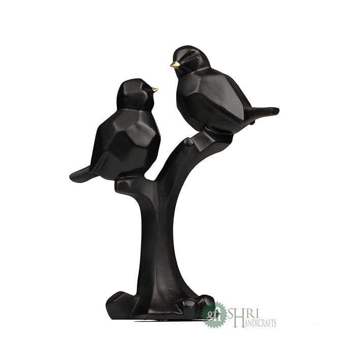 Indicast 8" Inch Abstract Black Pair of Bird on Tree Sculpture Figurine Handicraft Home Desk Decor | Black