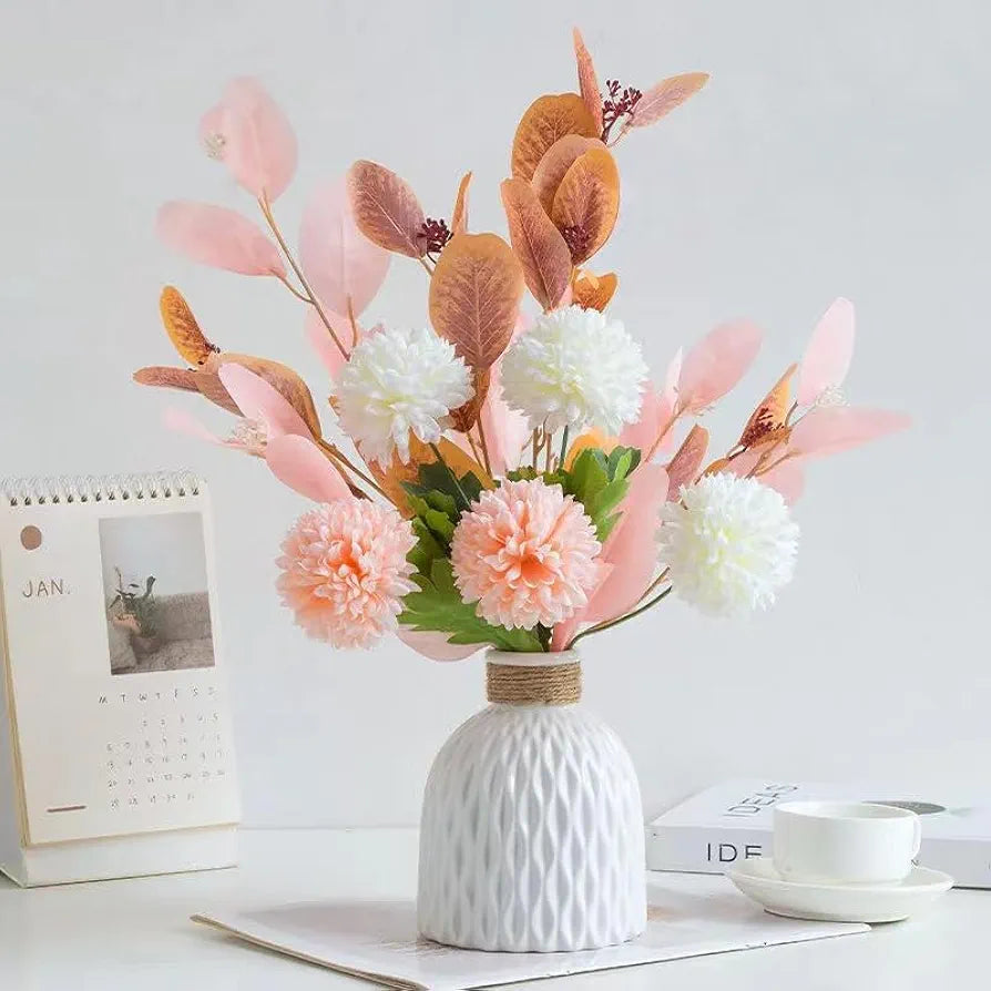 Ceramic Vase and Hand Made Artificial Flowers Bouquet Vase3 Pink