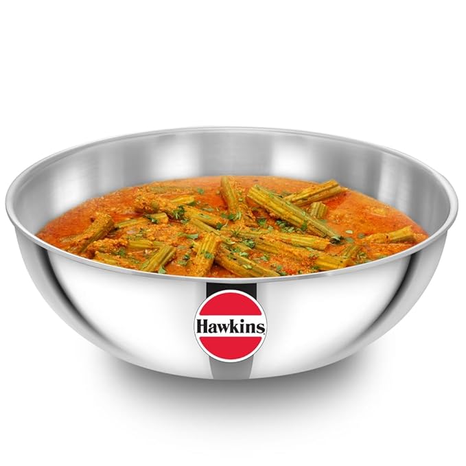 Hawkins 5 Litre Metro Kadhai Triply Stainless Steel Induction Tasla Silver