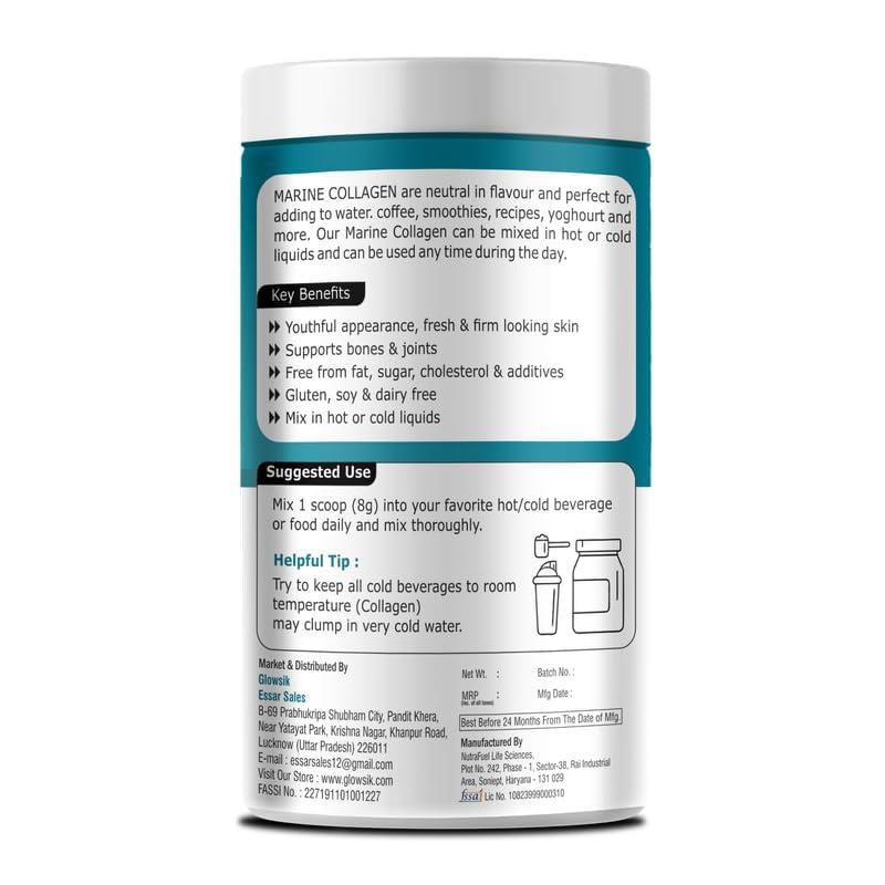 Glowsik Korean Marine Collagen Powder | Marine Collagen Supplements for Women and Men - 200 Gms | Pack of 2 | Unflavoured
