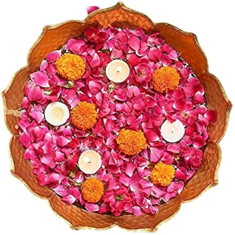 The Purple Tree Beautiful Handcrafted Lotus Urli Bowl for Floating Flowers and Tea Light Candles 1 Lotus Urli