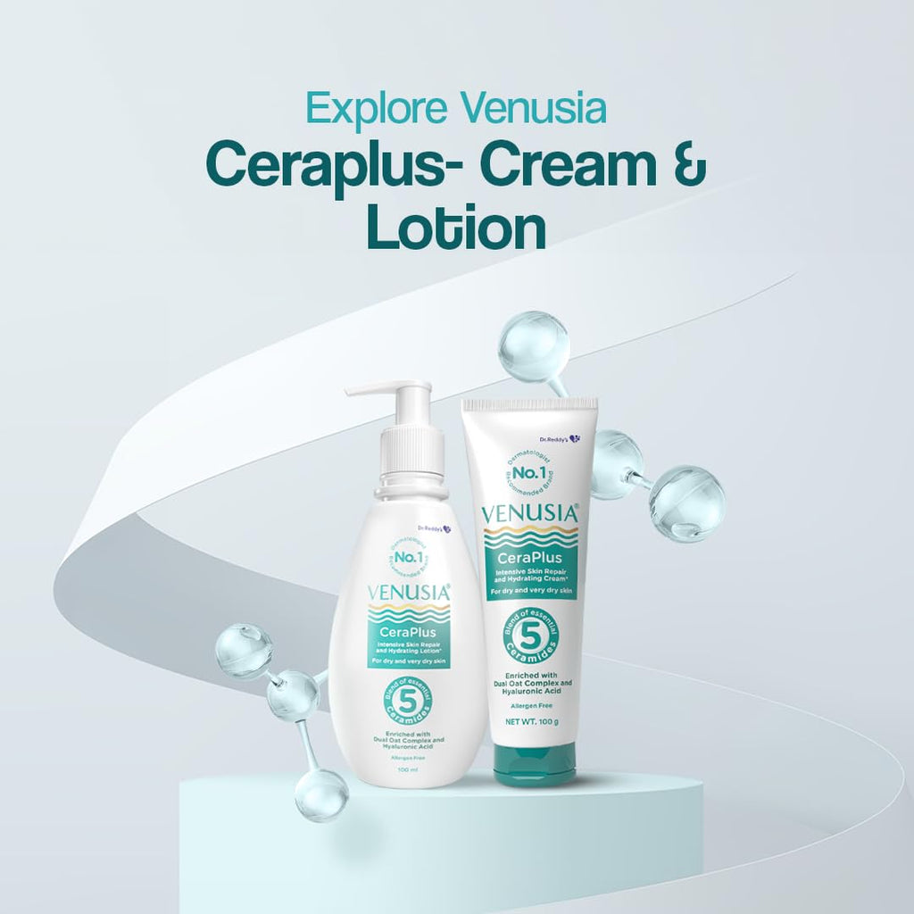 Dr. Reddy's Venusia CeraPlus Moisturizing Lotion For Dry Skin - Formulated With 5 Essential Ceramides, Oat Complex, Hyaluronic Acid | Hypoallergenic and Fragrance-Free | 100ml