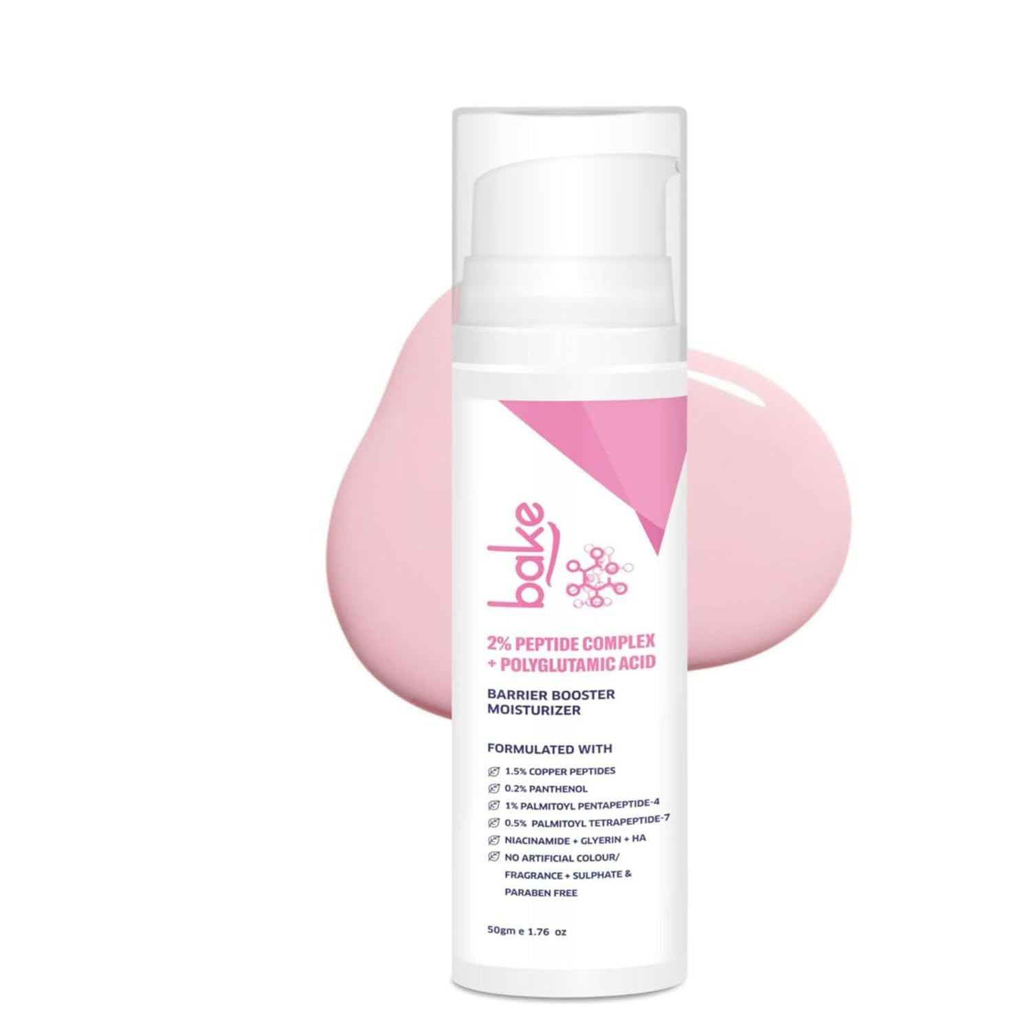 BAKE 2% Peptide Complex Moisturizer with Polyglutamic Acid, 1.5% Copper Peptides, Niacinamide for Barrier Repair & Strengthening | Non Comedogenic, For Oily, Normal & Sensitive Skin - 50g