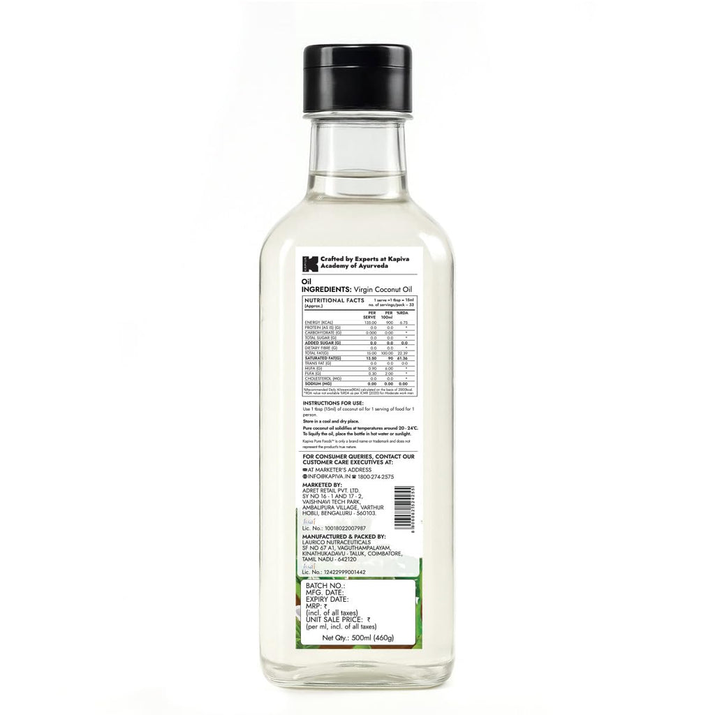 Kapiva Virgin Cold-Pressed Coconut Oil | 100% Pure, Unrefined & Edible | For Cooking, Skin & Baby Care, Oil Pulling | Coconut Oil For Hair | Keto Friendly