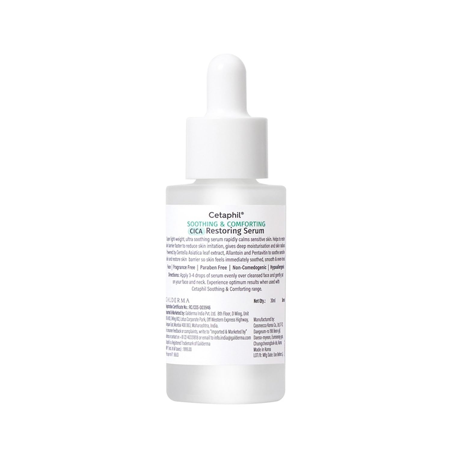 Cetaphil CICA Restoring Serum 30ml | 75% Faster Skin Barrier Recovery in 3 Days | Soothes Sensitive Skin | Improves Tone & Dullness | Fragrance-Free & Hypoallergenic