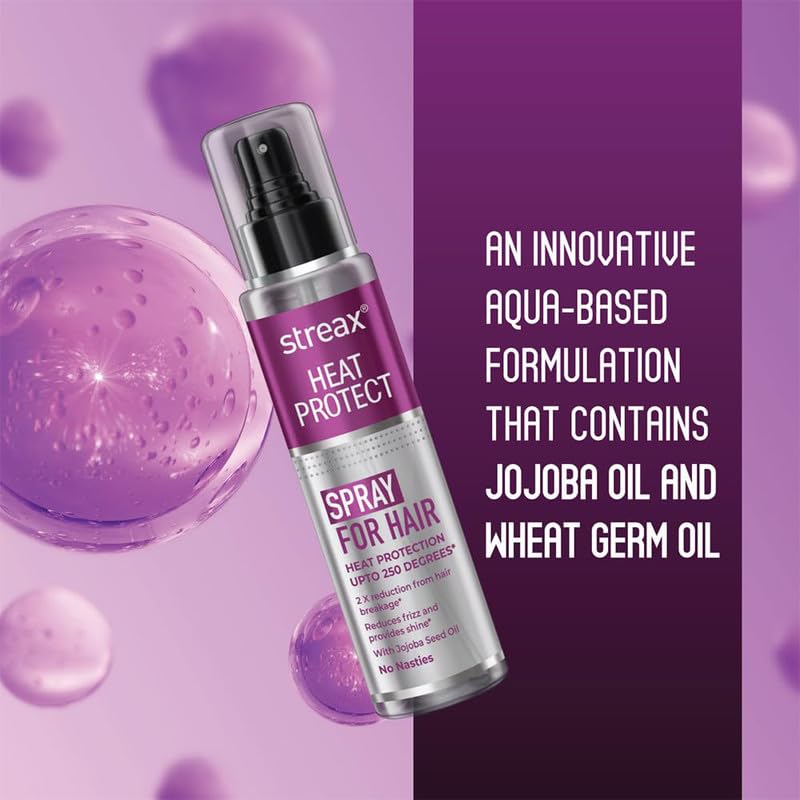 Streax Heat Protectant Spray for Hair - 100 ml, Hair Styling Spray for Women & Men I Heat Protection Spray from heat|Heat protection serum|Protection upto 250Â°C & 2X Less Hair Breakage