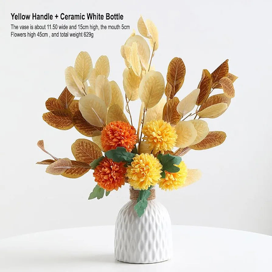 Ceramic Vase and Hand Made Artificial Flowers Bouquet Vase4 Yellow