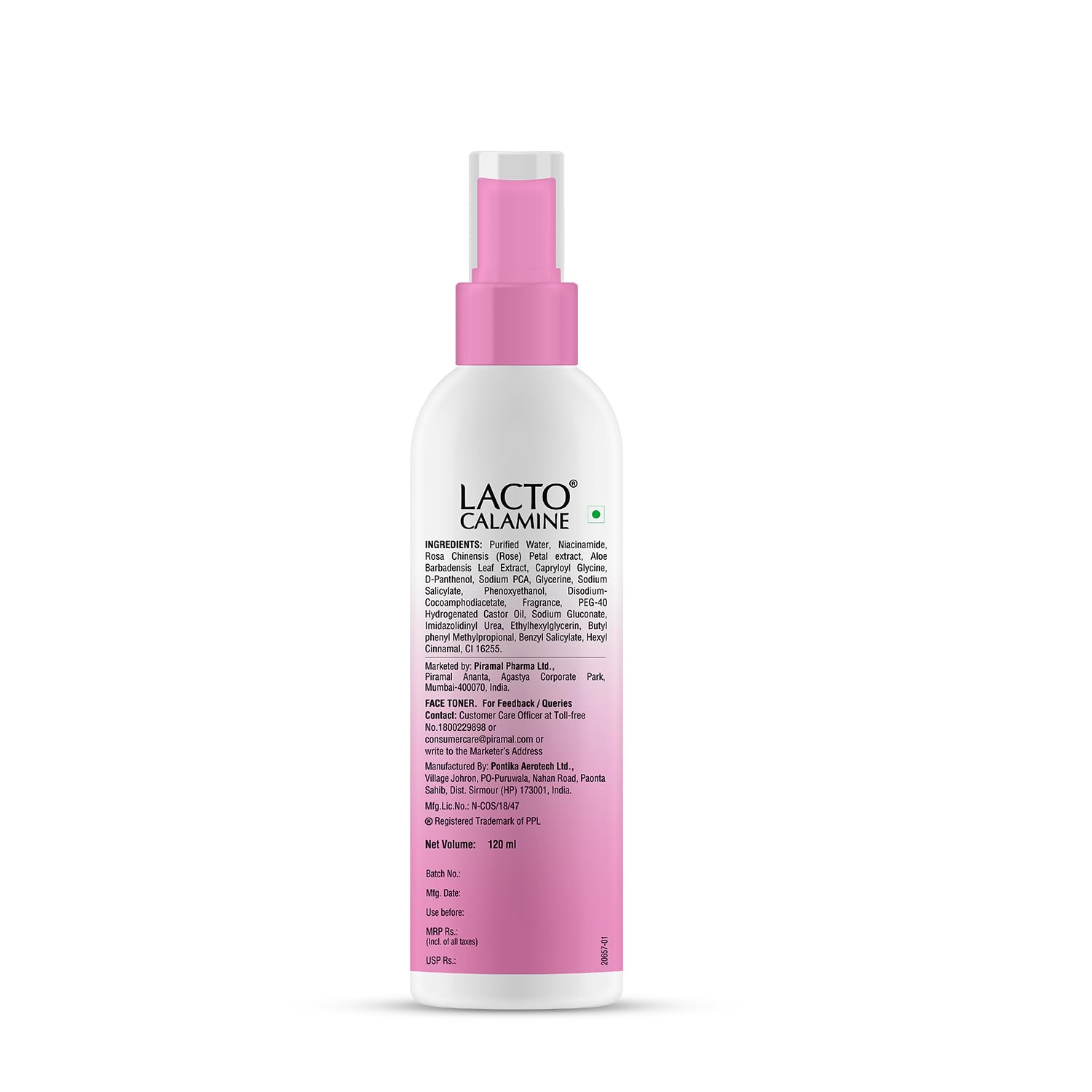 Lacto Calamine Rose Water Toner For Glowing Skin | 120ml | Gulab Jal Face Toner | Rosewater with Aloe Vera & 2% Niacinamide | Cleanses, Hydrates & Moisturises Skin | No Sulphate, Alcohol, & Parabens