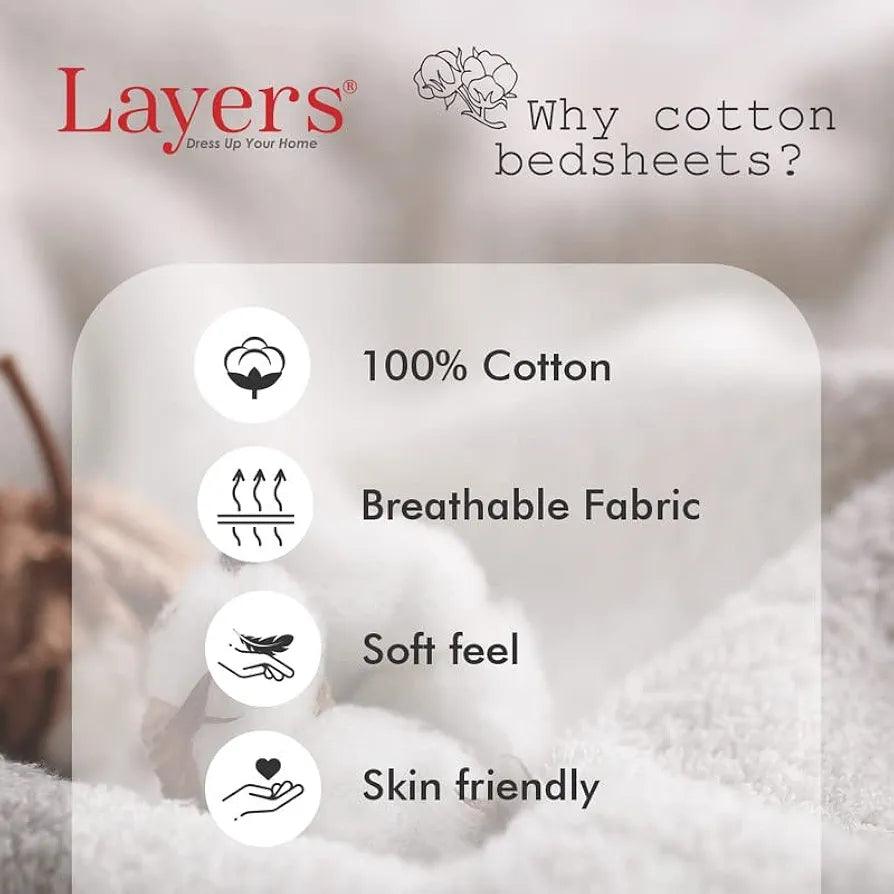 Layers Be Bold Cotton Bedsheet Set for All Seasons Lightweight Moisture Absorbent 140 TC Queen Size Teal Blue