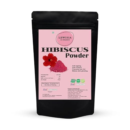 Lewisia In Organics Hibiscus Flower Powder for Face Pack & Hair Mask - 100 gms