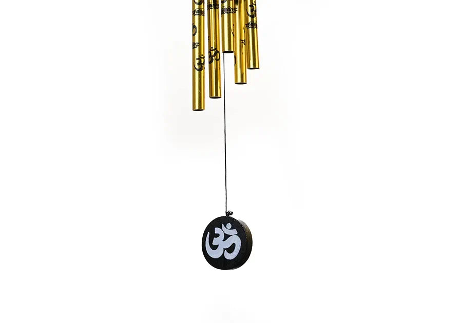 Tej Gifts Feng Shui Metal Wind Chime with Om Printed 5 Pipes Silver Medium