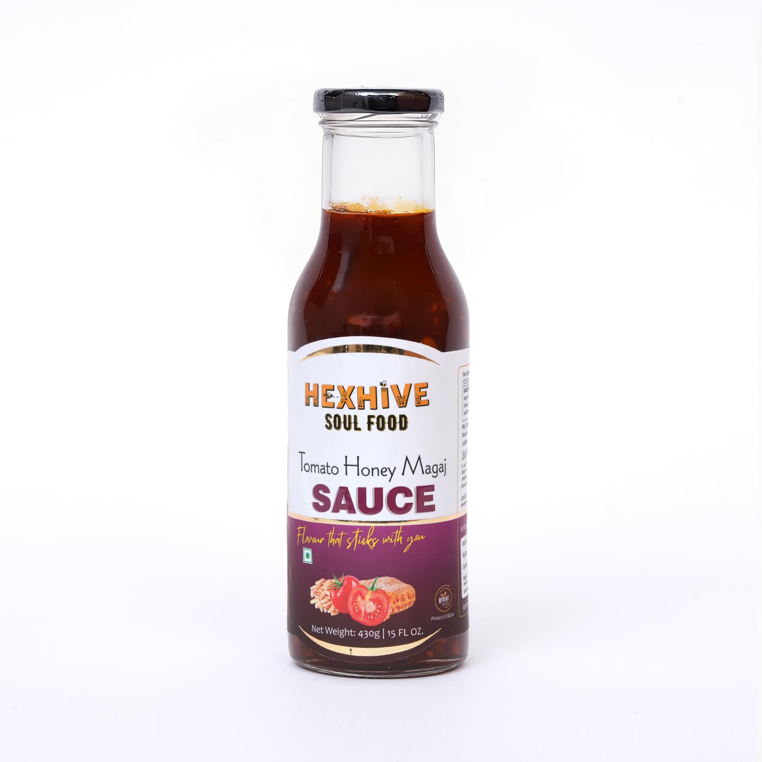 Hexhive Tomato Magaj Honey Sauce | Sweet & Tangy Tomato Spread with Raw Honey & Melon Seeds | No Refined Sugar | Healthy Dip & Spread for Snacks, Parathas, Sandwiches, Fries | 430g