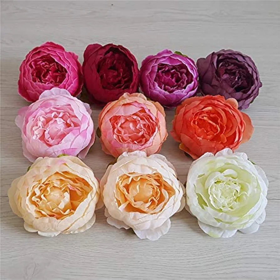 6 Pcs Artificial Fabric Rose Flower Heads Handmade Peony Style Flowers Light Pink