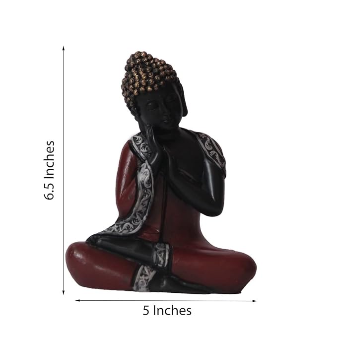 Ecraftindia Antique Finish Handcrafted Thinking Buddha Polyresin Statue | Red and Black