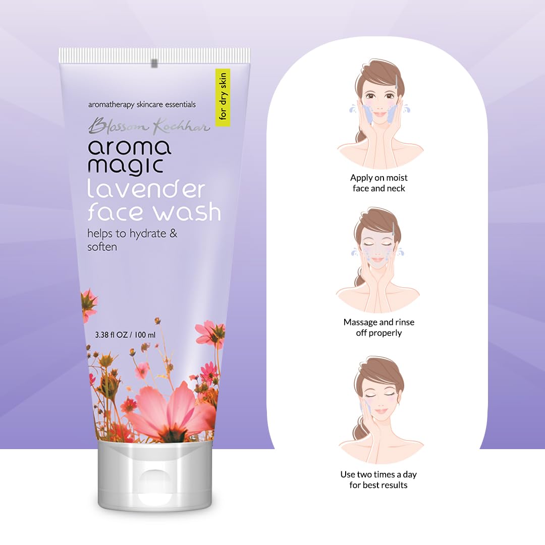 Aroma Magic Lavender Face Wash â€“ Hydrating & Nourishing Cleanser with Rose Oil & Orange Extract for Dry & Sensitive Skin â€“ 100ml