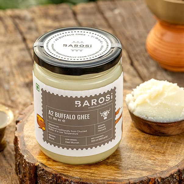 Barosi Premium Buffalo Ghee | Vedic Bilona Method | Churned From Curd | Pure & Natural | Farm Made In Small Batches | Glass Jar Packing